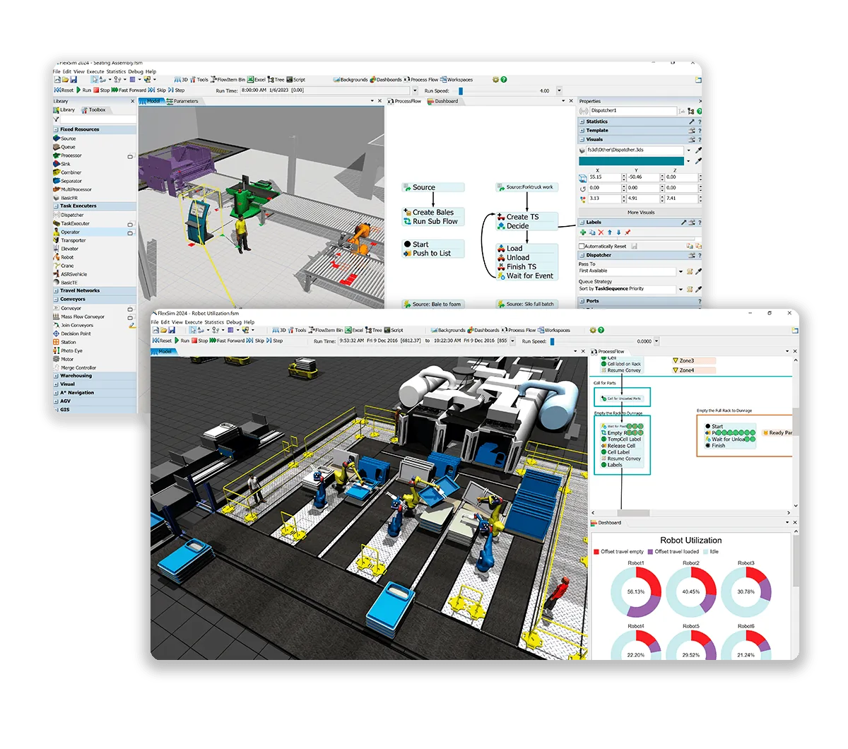 FlexSim simulation screenshot